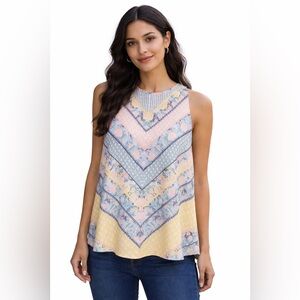 Anthropologie Antibes Blanc Pastel Chevron Tank Top Boho Sleeveless Blouse